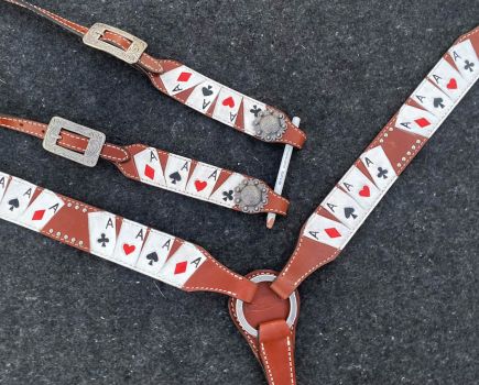 Showman "Four of A Kind" Painted One Ear Headstall and Breast collar Set #3
